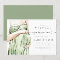 Virtual Gender Reveal Sage Green Boho He Or She