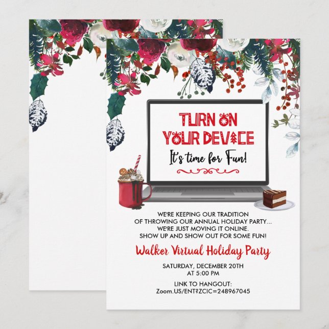 Virtual Holiday Christmas Party Invitation (Front/Back)