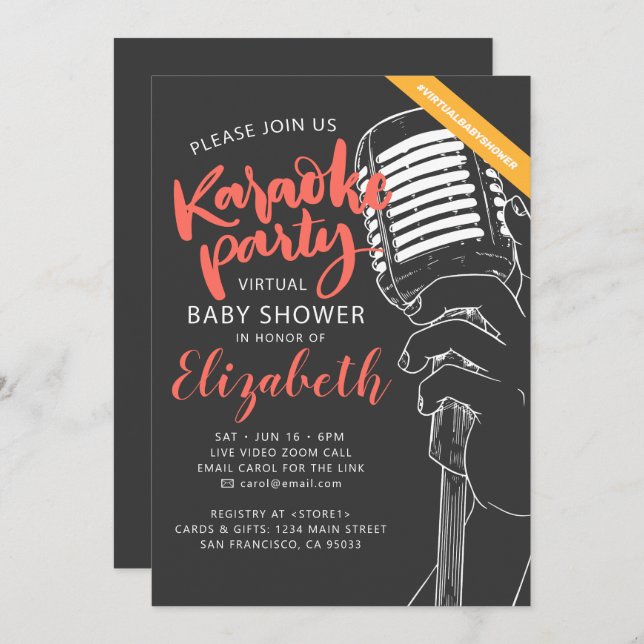 Virtual Karaoke Party Baby Shower Video Invitation (Front/Back)
