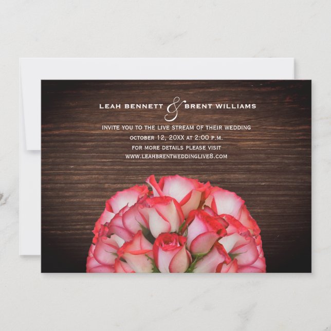 Virtual Live Stream Wedding Rustic Rose Bouquet Invitation (Front)