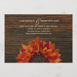Virtual Live Stream Wedding Rustic Sunflower Invitation