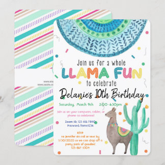 Virtual Llama Theme Birthday Party Invitation