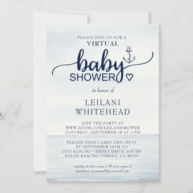 Virtual Nautical Ocean Baby Shower Invitation (Front)