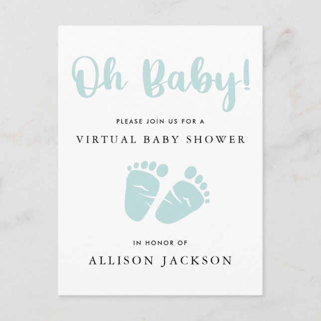 Virtual Oh Baby Mint Green Baby Feet Baby Shower Invitation Postcard (Front)