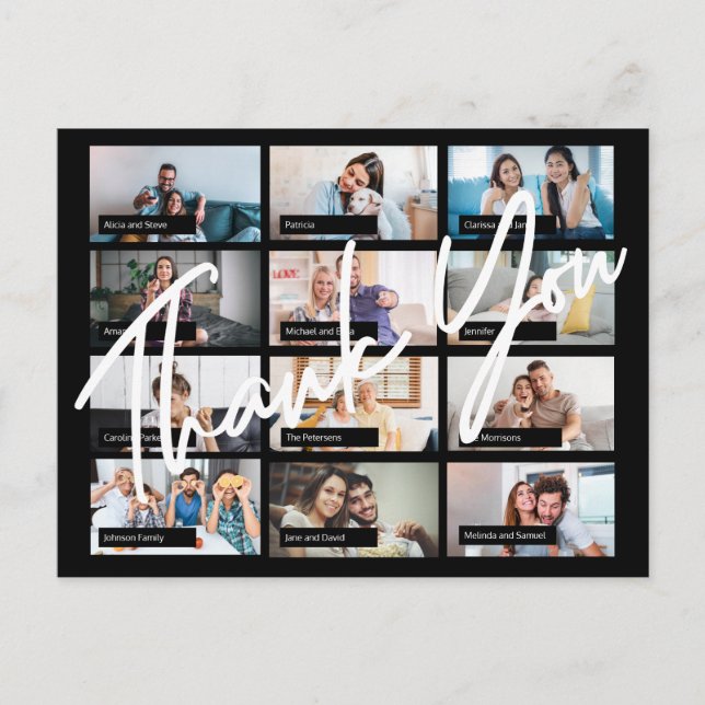 Virtual online birthday custom 12 photo thank you postcard (Front)