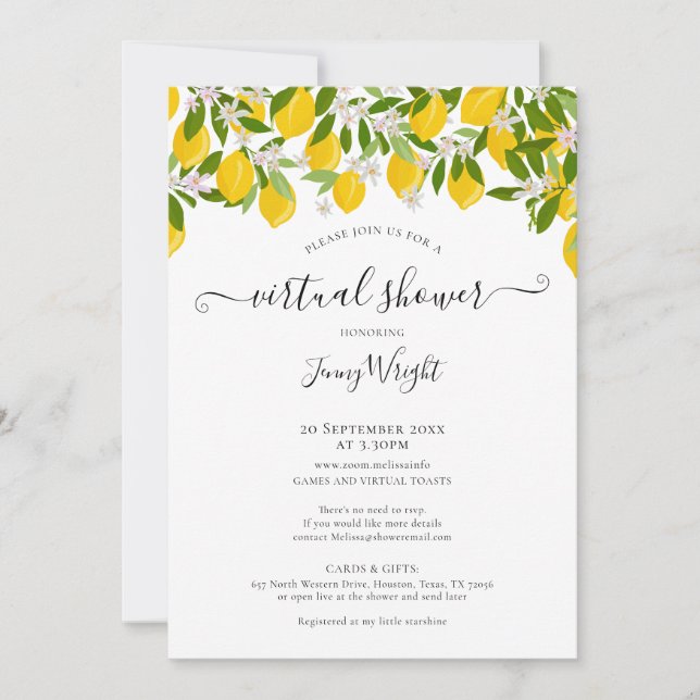 Virtual Online Bridal or Baby Shower Lemons Invitation (Front)