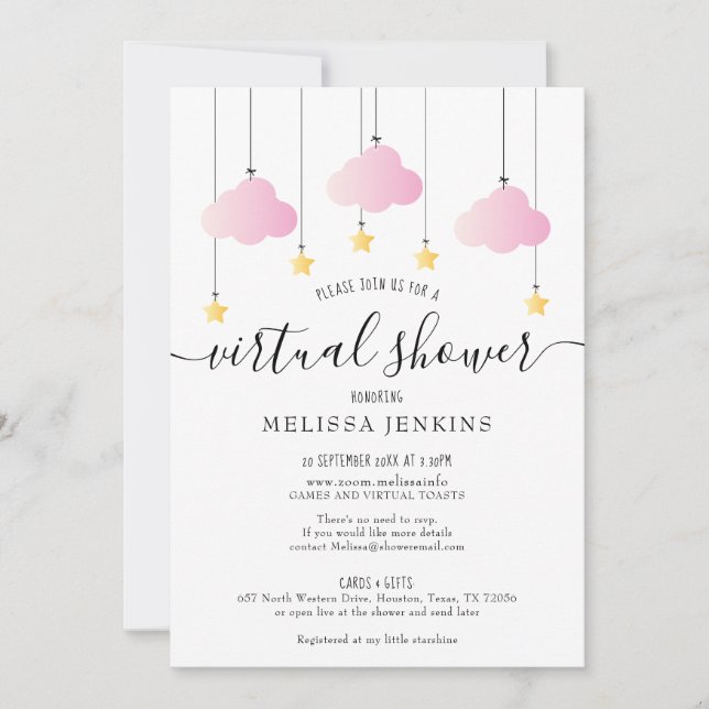 Virtual Online Long Distance Baby Shower By Mail Invitation (Front)