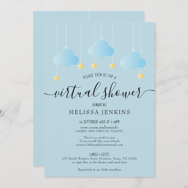 Virtual Online Long Distance Shower By Mail Invitation (Front/Back)