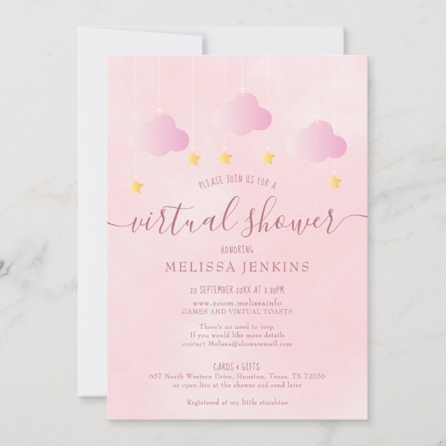 Virtual Online Long Distance Shower By Mail Pink Invitation (Front)