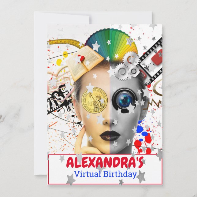 Virtual Online  Party Video Silver Stars Birthday Invitation (Back)