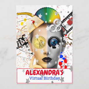Virtual Online  Party Video Silver Stars Birthday Invitation