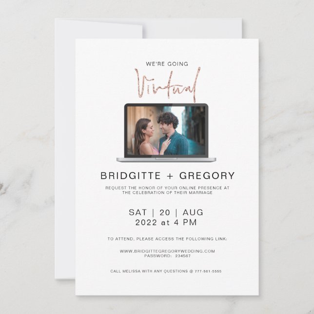 Virtual Online Photo Watercolor Wedding Invitation (Front)