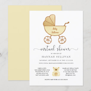 Virtual Online Shower   Retro Carriage Yellow Gold Invitation