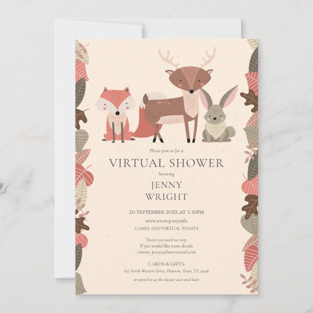 Virtual Online Woodland Animals Baby Shower Invitation (Front)