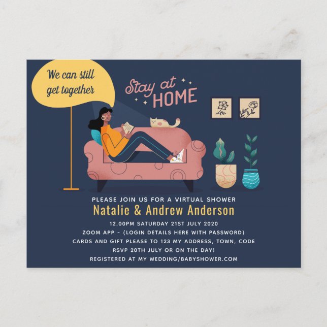 Virtual Party Baby Bridal Shower Birthday Grad. Postcard (Front)