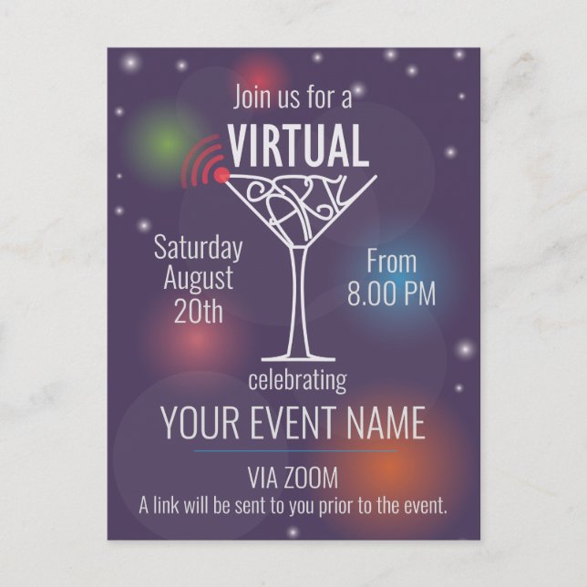 Virtual party invitation for celebrating online postcard (Front)