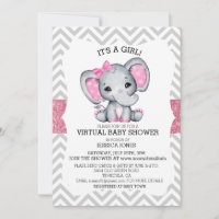 Virtual Pink Elephant Chevron Glitter Baby Shower