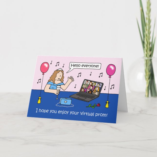 Virtual Prom Night Covid 19 Cartoon Card (Front)