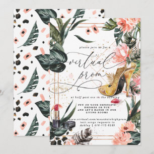 Virtual Prom Party Pink Floral Tropical Greenery Invitation