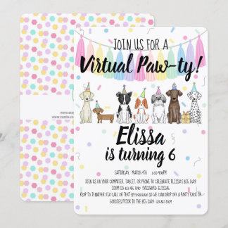 Virtual Puppy Dog Girl Birthday Pawty Invitation