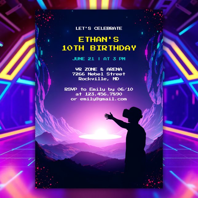 Virtual Reality Gamer Party VR Birthday Invitation (Personalized VR Birthday Invitation Virtual Reality Gamer Party Invite)