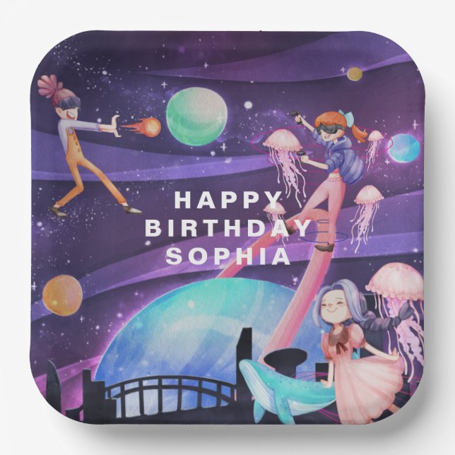 Virtual Reality | Gaming Birthday Paper Plates (Front)