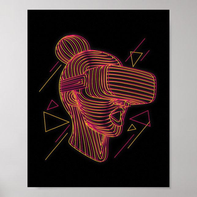 Virtual Reality Graphic Line Art For A Vr Gamer  Poster (Front)