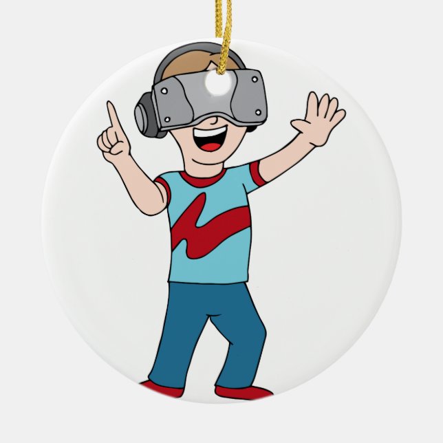 Virtual Reality Video Gamer Ceramic Tree Decoration (Front)