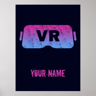 Virtual Reality (VR) Vintage Gamer HMD Video Glass Poster