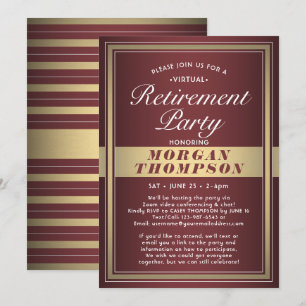Virtual Retirement Party Burgundy White and Gold Invitation