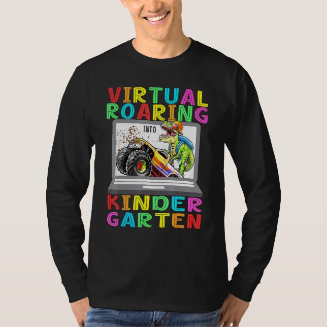 Virtual Roaring Kindergarten Dinosaur T Rex Back t T-Shirt (Front)