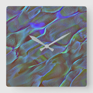 Virtual rock in satin tone of burnt blue and green square wall clock