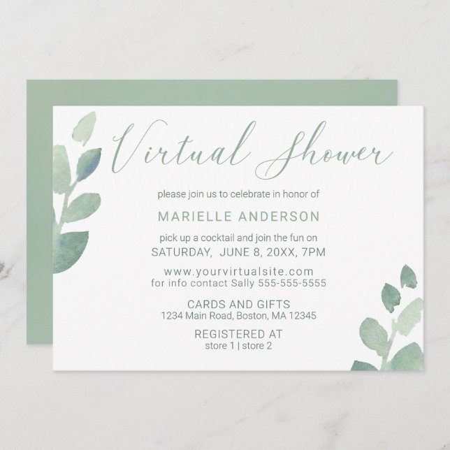 Virtual Shower Eucalyptus Watercolor Greenery Invitation (Front/Back)