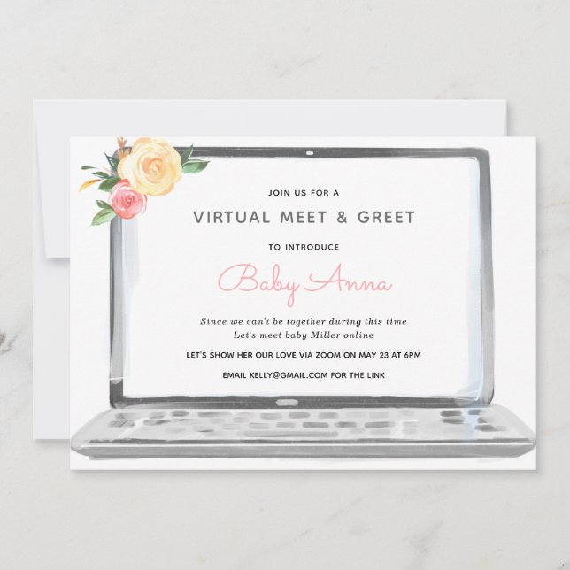 Virtual Sip & See Welcome Baby Invitation (Front)