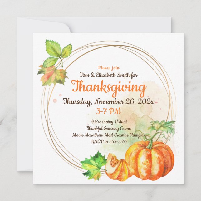 Virtual Thanksgiving Watercolor Pumpkins Invitation (Front)