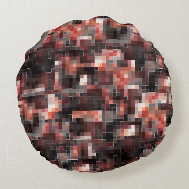 Virtual tile style square mosaic in beige to brown round cushion (Back)