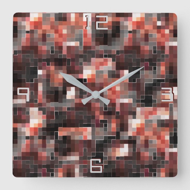 Virtual tile style square mosaic in brown to beige wall clock (Front)