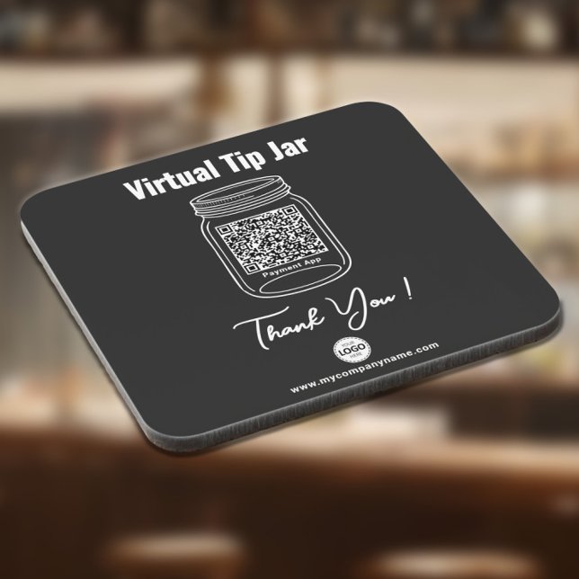 Virtual Tip Jar, Custom QR Code Payment App Black Coaster (Creator Uploaded)