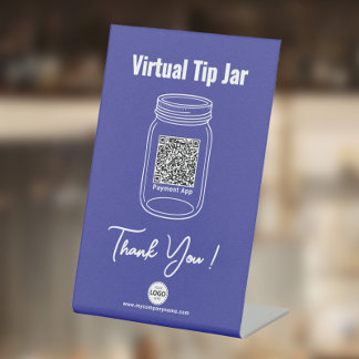 Virtual Tip Jar, Custom QR Code Payment App, Blue Pedestal Sign