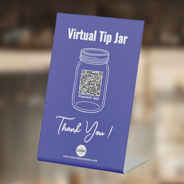 Virtual Tip Jar, Custom QR Code Payment App, Blue Pedestal Sign (Creator Uploaded)