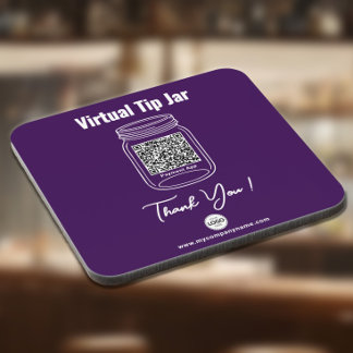 Virtual Tip Jar, Custom QR Code Payment App Purple Coaster