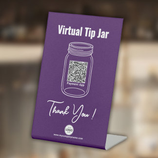 Virtual Tip Jar, Custom QR Code Payment App Purple Pedestal Sign