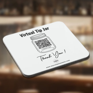 Virtual Tip Jar, Custom QR Code Payment App White Coaster