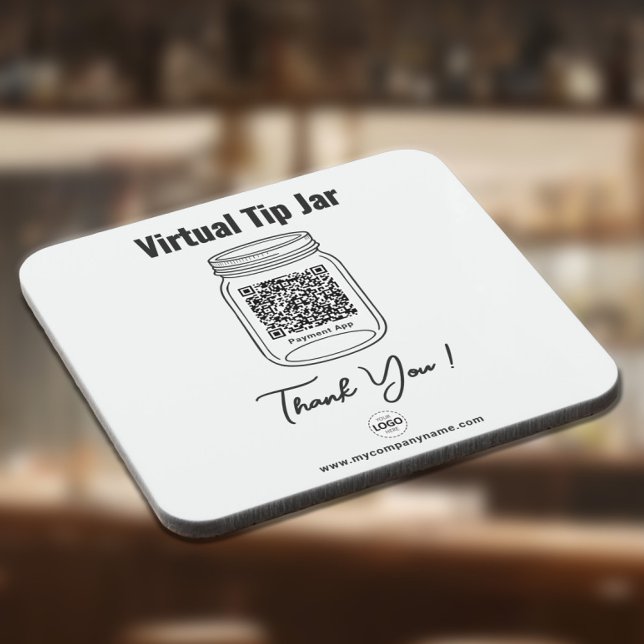 Virtual Tip Jar, Custom QR Code Payment App White Coaster (Creator Uploaded)