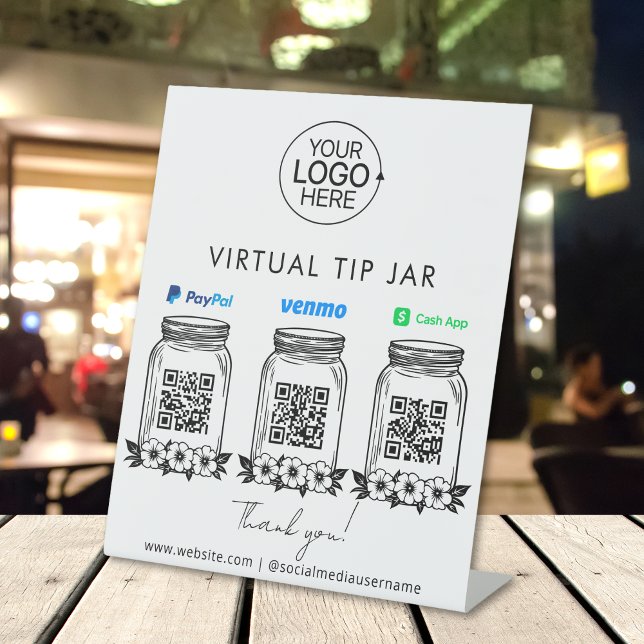Virtual Tip Jar Logo PayPal Venmo Cash App QR Code Pedestal Sign (Virtual Tip Jar Logo PayPal Venmo Cash App QR Code Pedestal Sign)