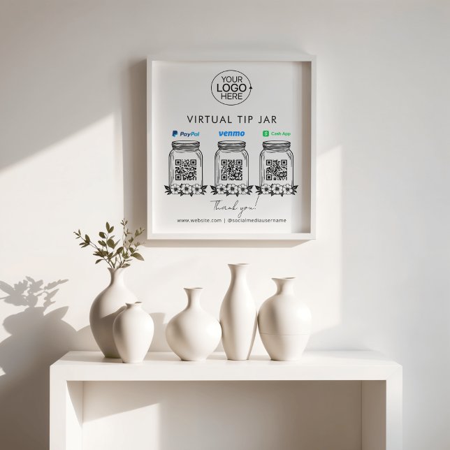 Virtual Tip Jar Logo PayPal Venmo Cash App QR Code Photo Print (Virtual Tip Jar Logo PayPal Venmo Cash App QR Code Photo Print)