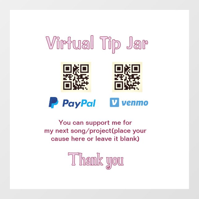 Virtual tip jar q r code money donation PayPal ven (Sheet)