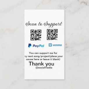 Virtual tip jar q r code money donation PayPal ven Business Card