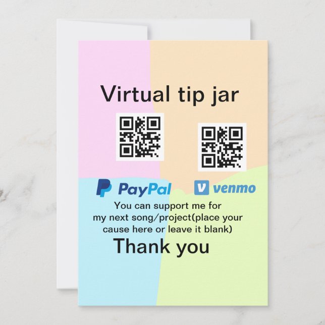 Virtual tip jar q r code money donation PayPal ven Invitation (Front)