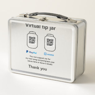 Virtual tip jar q r code money donation PayPal ven Metal Lunch Box